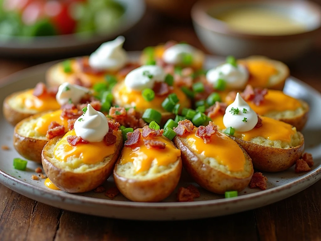 Crispy loaded smashed baby potatoes served on a platter