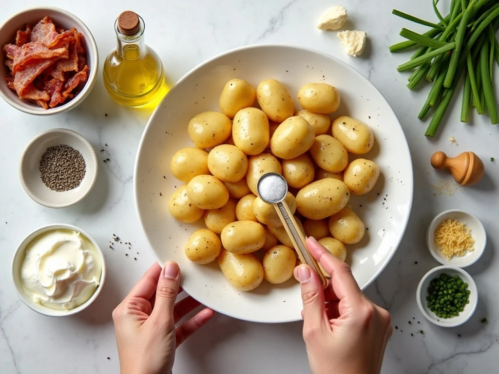 Ingredients for oven-baked loaded smashed baby potatoes