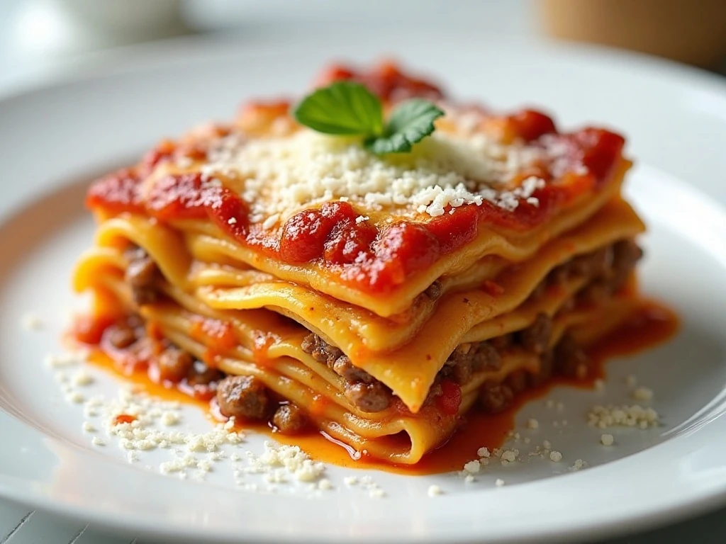 Classic homemade overnight lasagna with golden melted cheese
