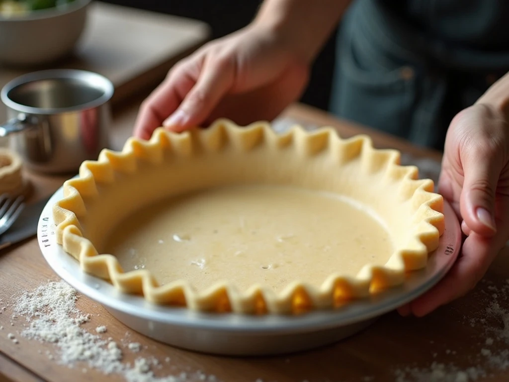Pressing no-roll pie crust dough into a pie plate