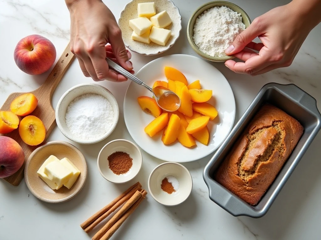 Ingredients for easy fresh peach bread