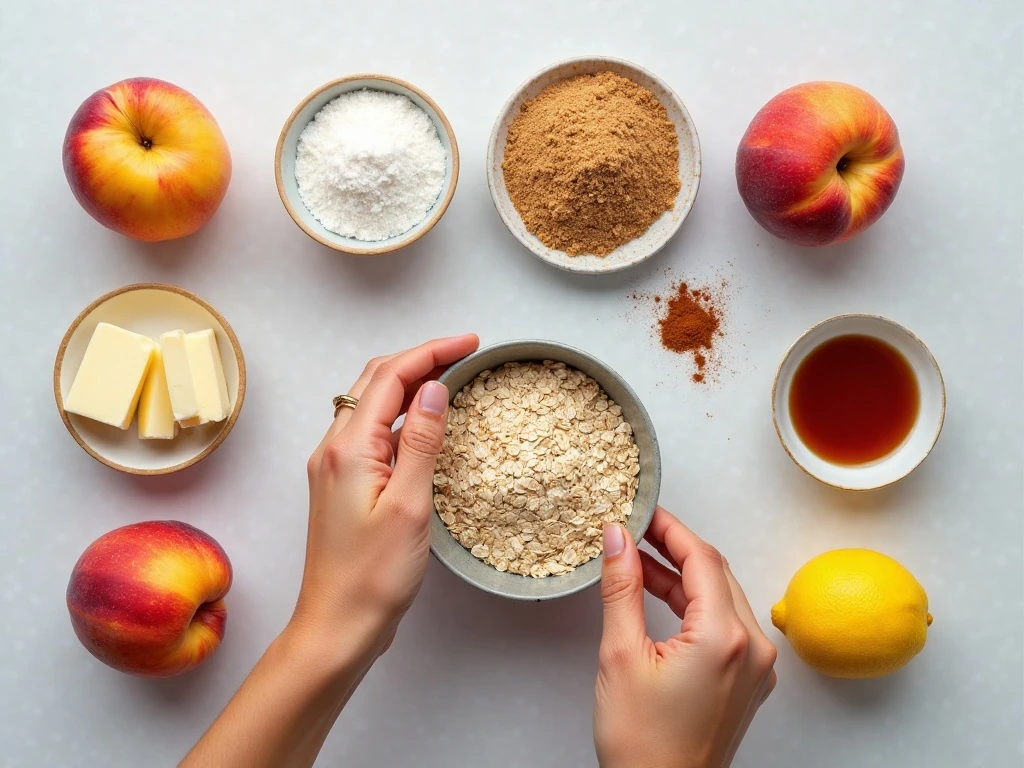 Ingredients for an easy peach crisp recipe