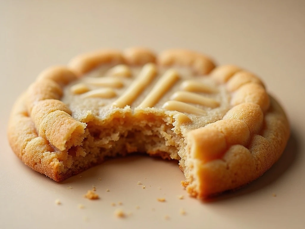 Soft chewy center and crisp edge of a peanut butter cookie