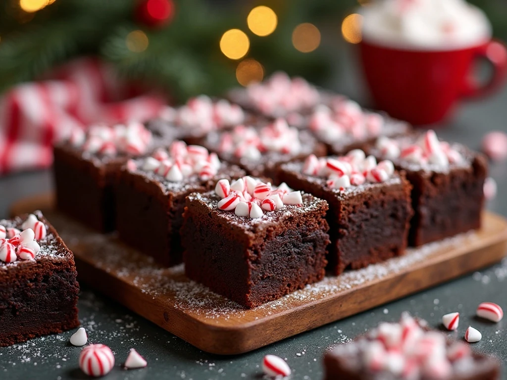Plated fudgy peppermint brownies ready to serve