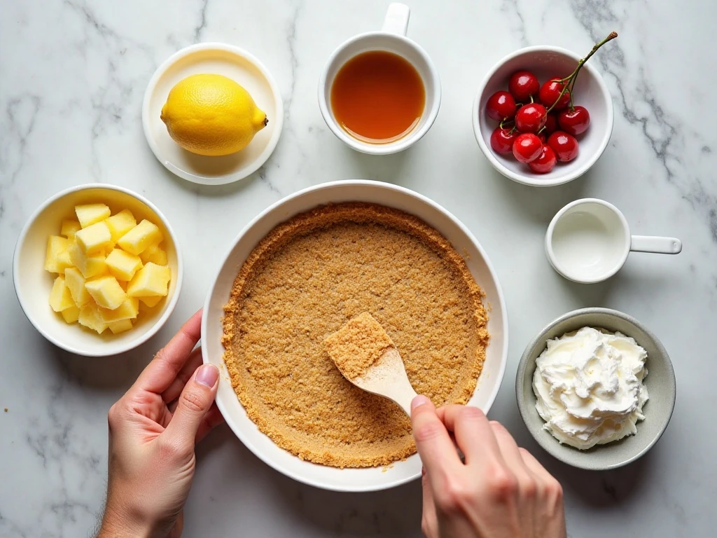 Ingredients for easy no-bake pineapple pie arranged on a kitchen counter