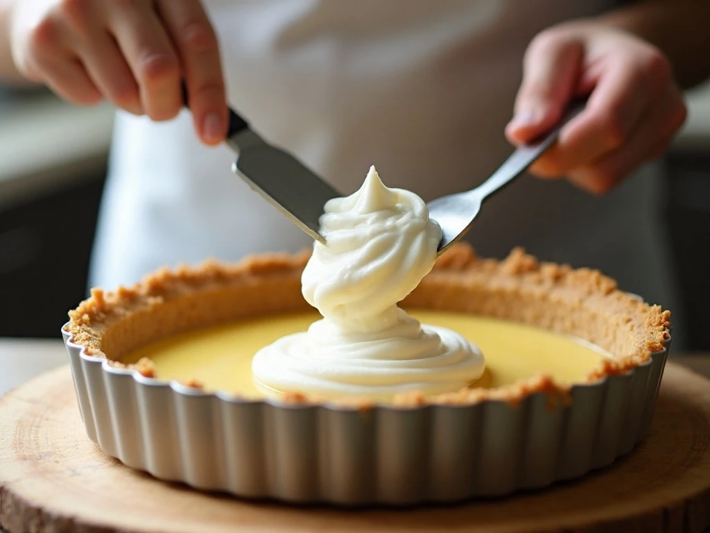 Folding whipped topping into pineapple pie filling