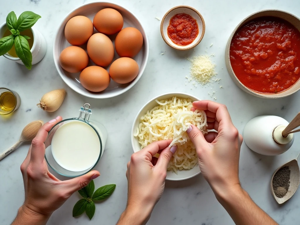 Ingredients for an easy pizza frittata recipe