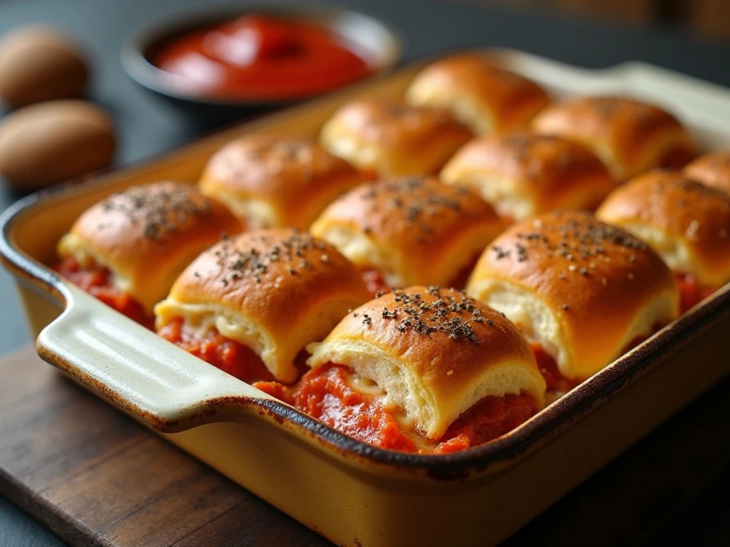 Golden pepperoni pizza sliders ready to serve