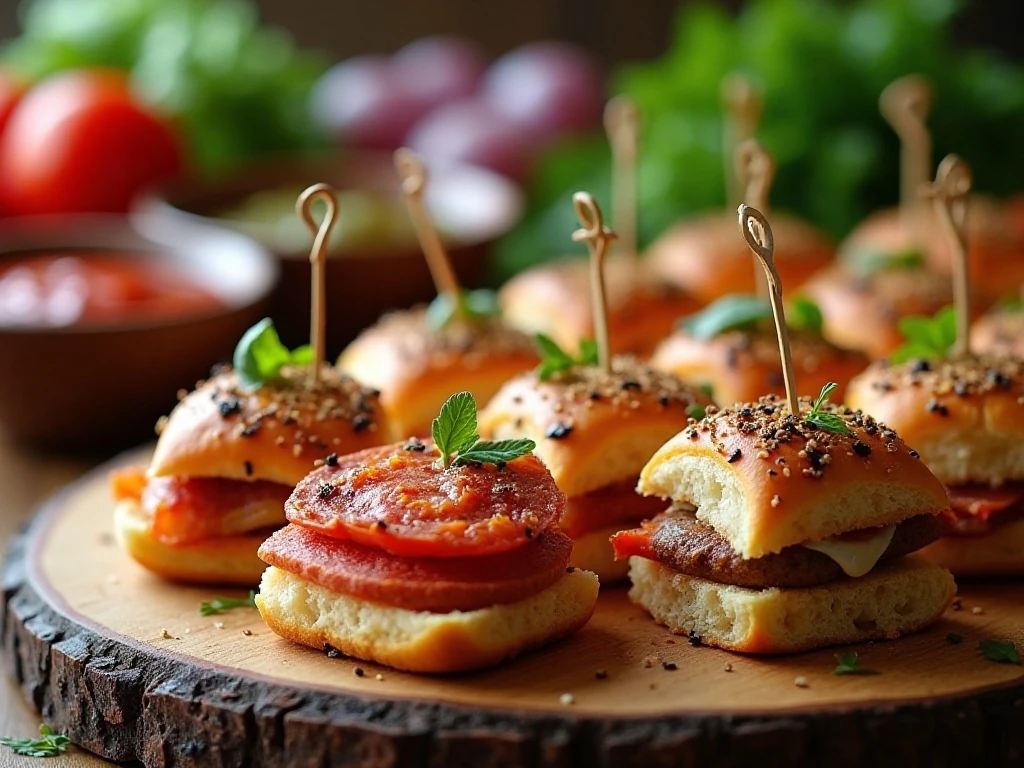 Pizza slider variations served for a party