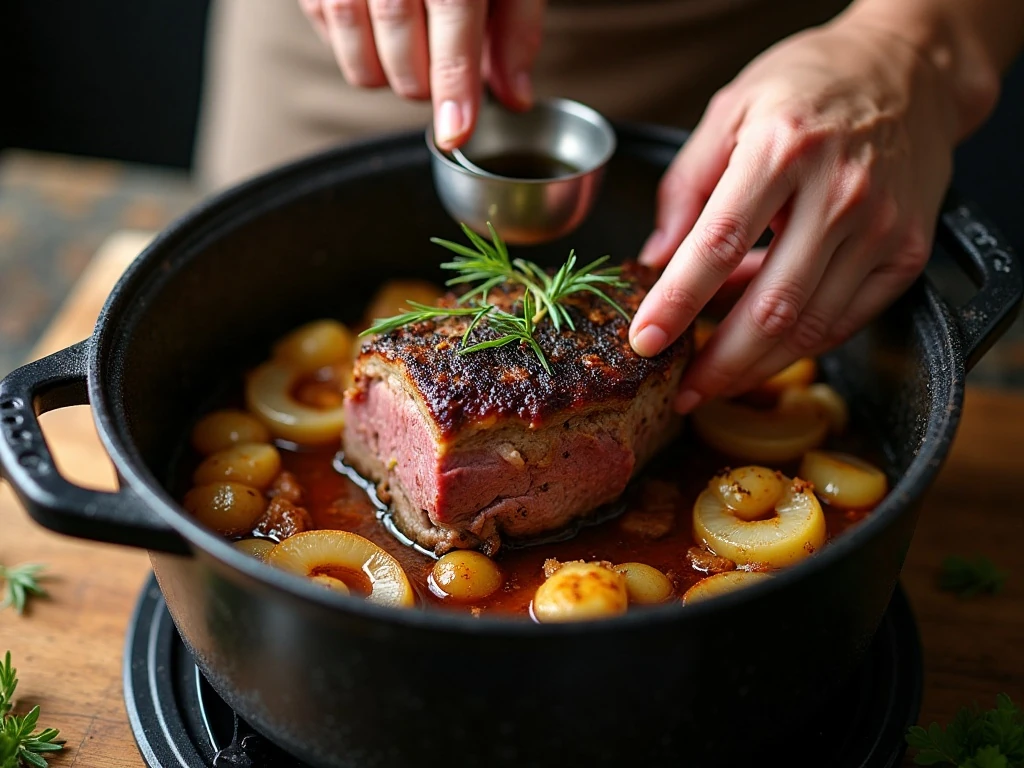 Searing chuck roast for pot roast dinner