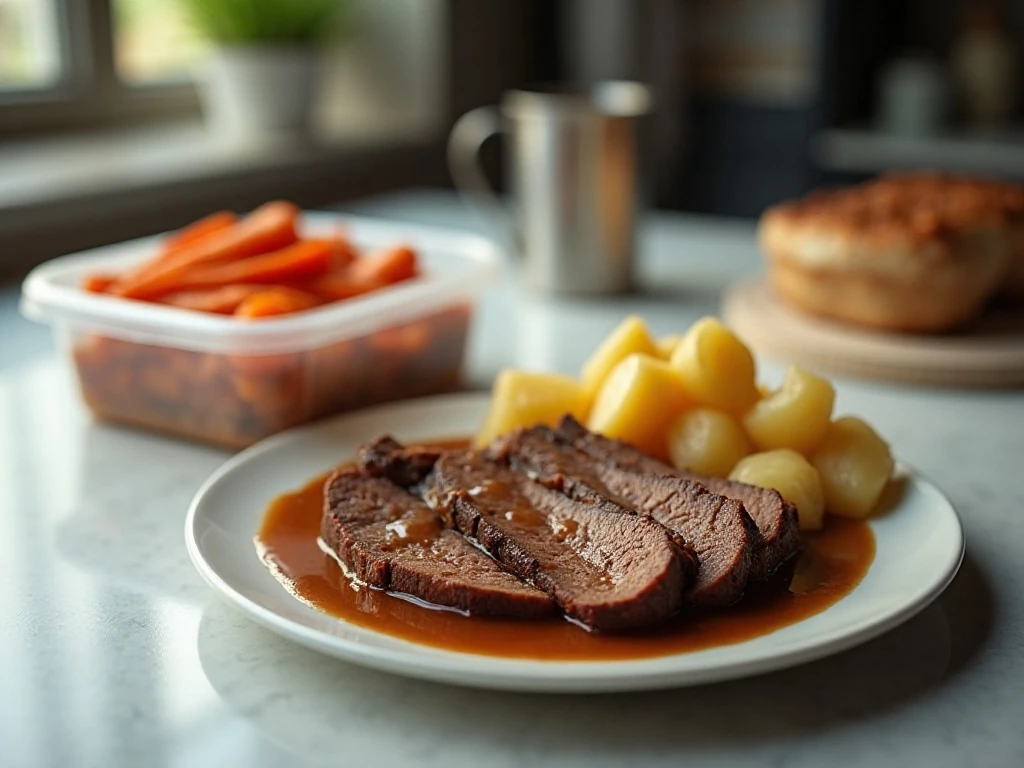 Stored and reheated pot roast leftovers