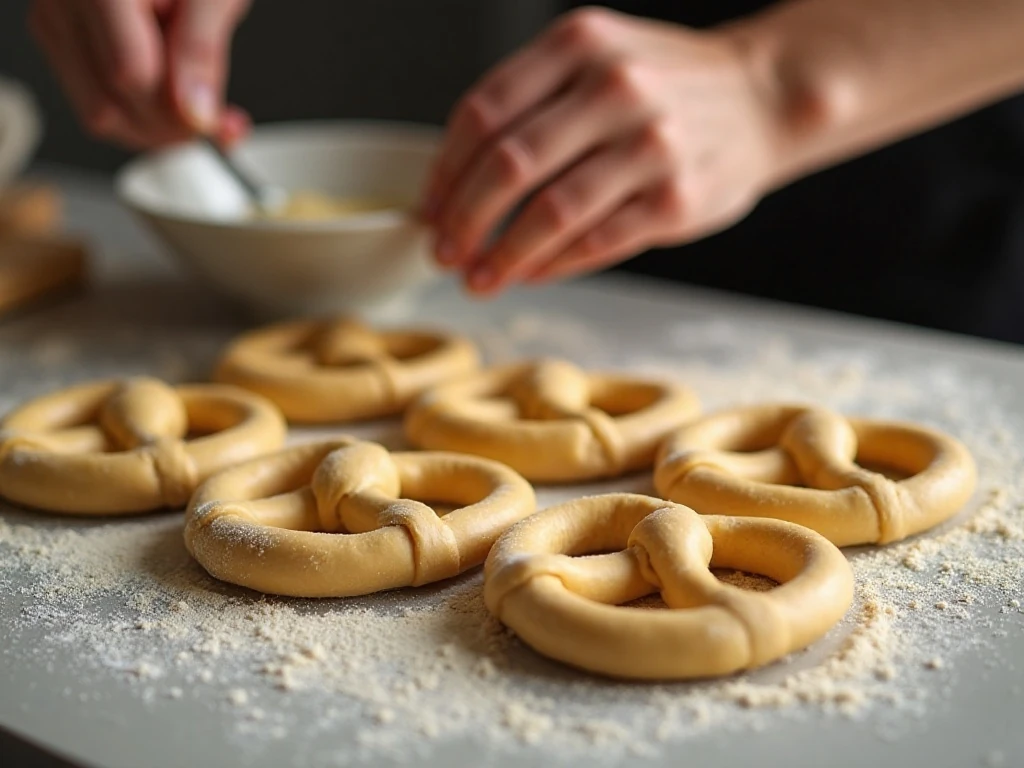 Shaping soft pretzel dough into classic pretzel forms
