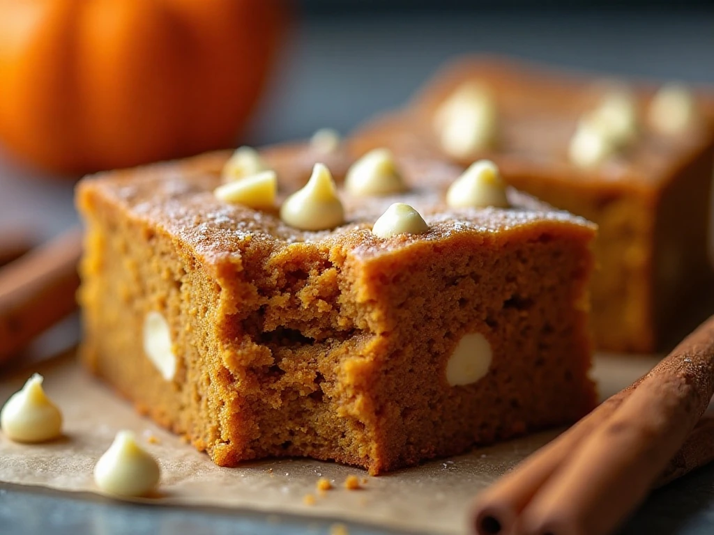 Close-up of a fudgy pumpkin blondie center