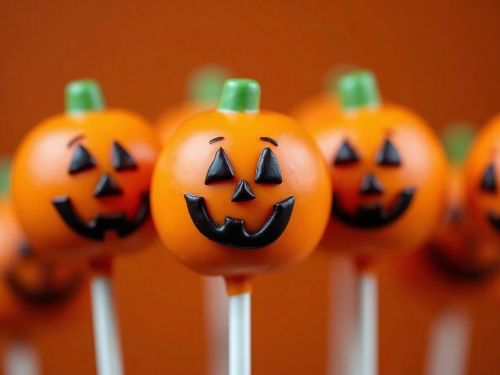 Decorating pumpkin faces on Oreo pops