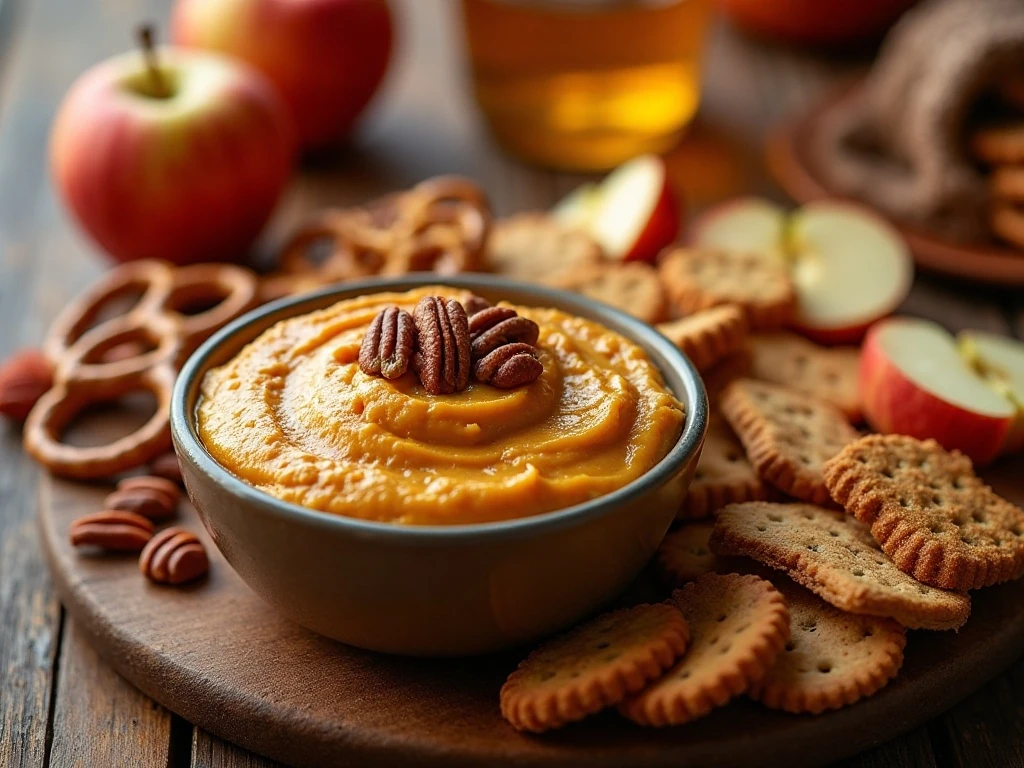 Pumpkin pecan cream cheese dip surrounded by assorted dippers