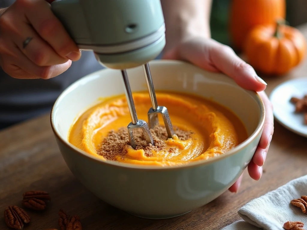 Mixing pumpkin cream cheese dip ingredients