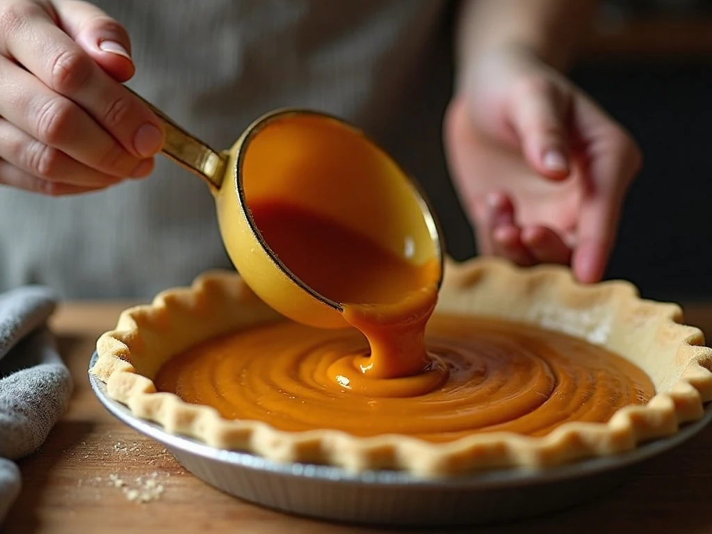 Whisking pumpkin pie filling before pouring it into the crust