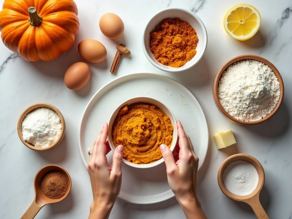 Ingredients for an easy pumpkin roll recipe arranged on a counter