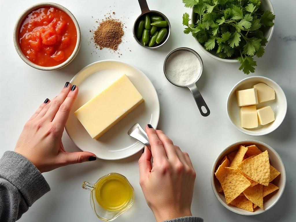 Ingredients for easy queso blanco dip arranged on a kitchen counter