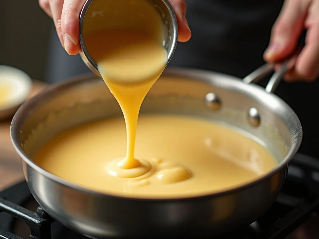 White American cheese melting with milk and butter for queso blanco