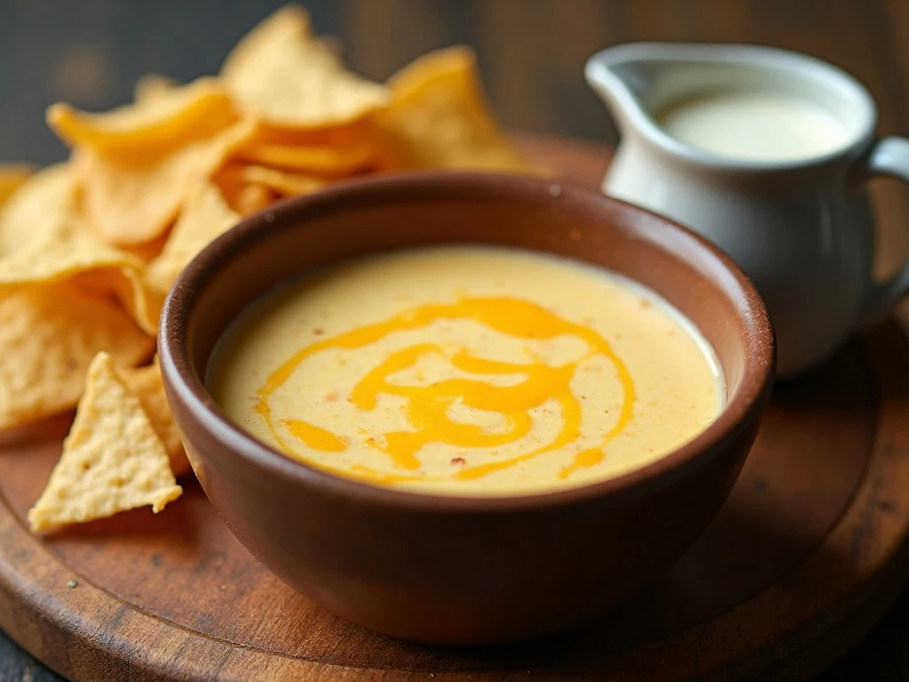 Warm queso blanco dip ready to serve at a party