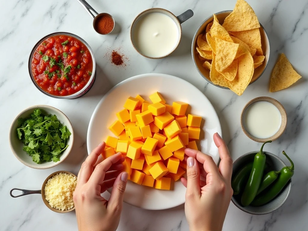 Ingredients for quick creamy queso dip