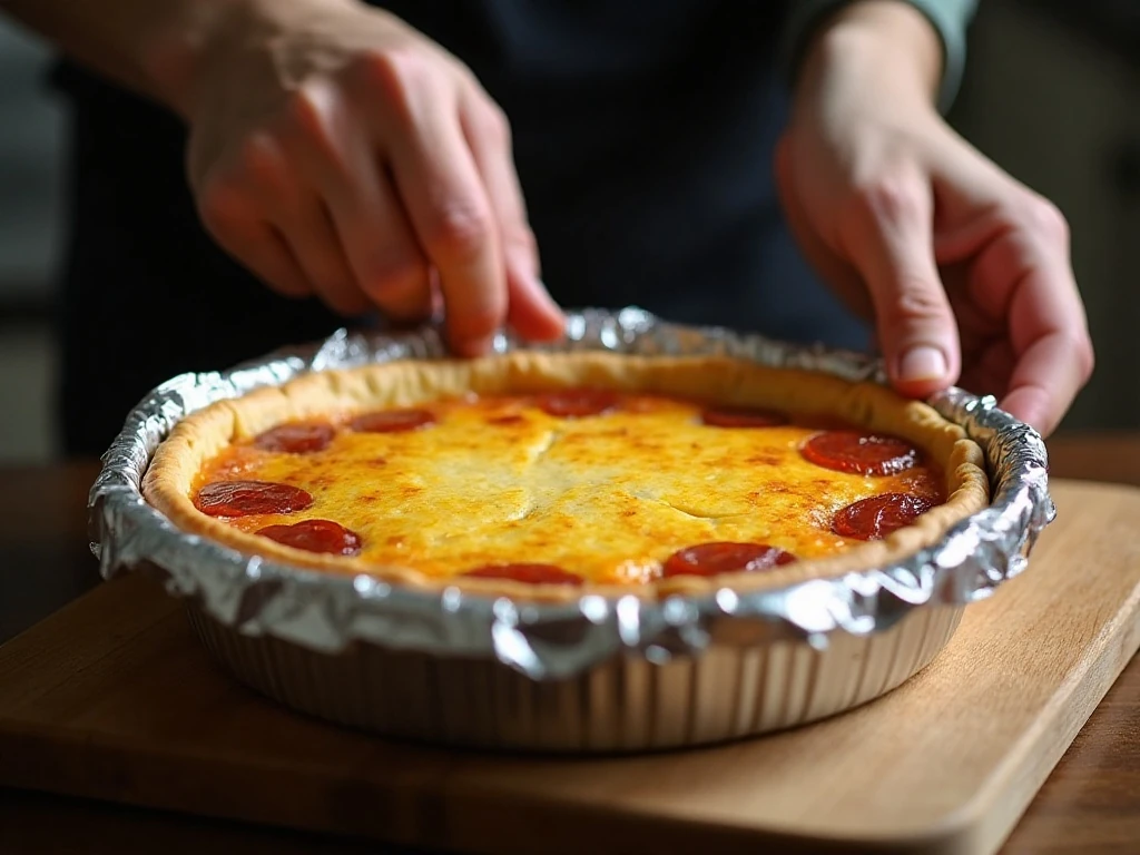 Protecting the quiche crust with foil while baking