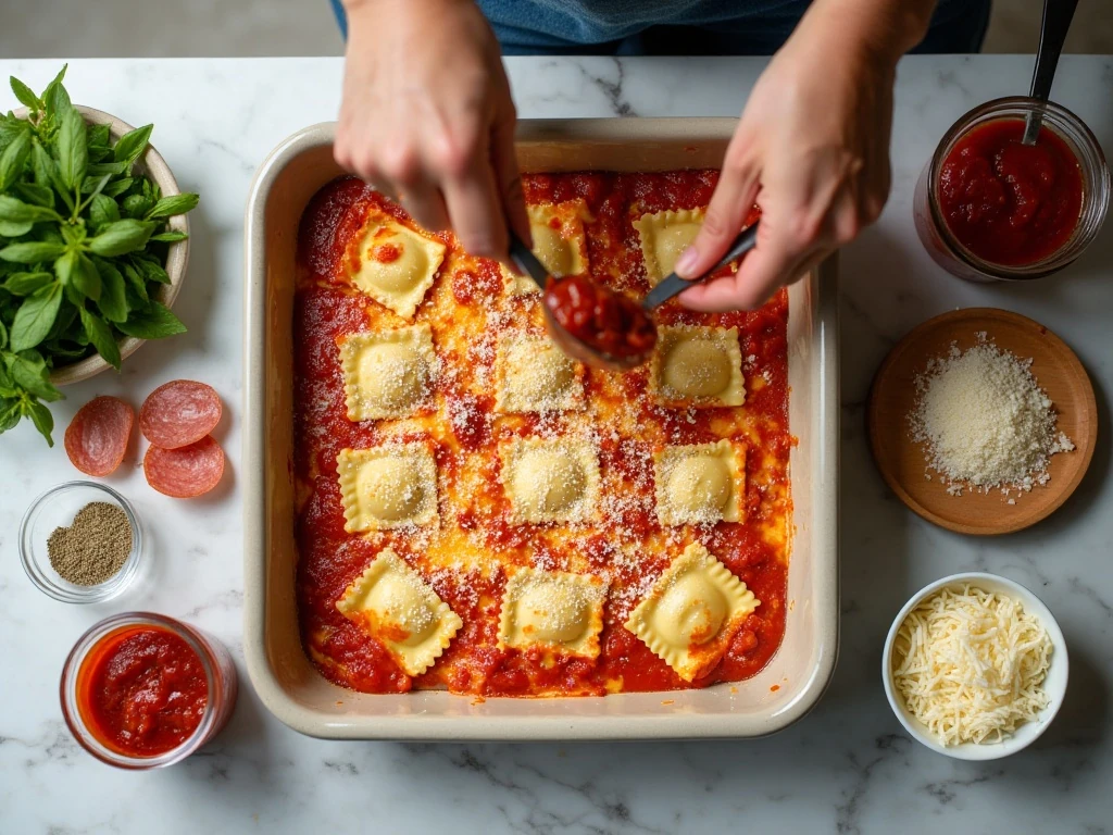 Ingredients for easy ravioli pizza recipe