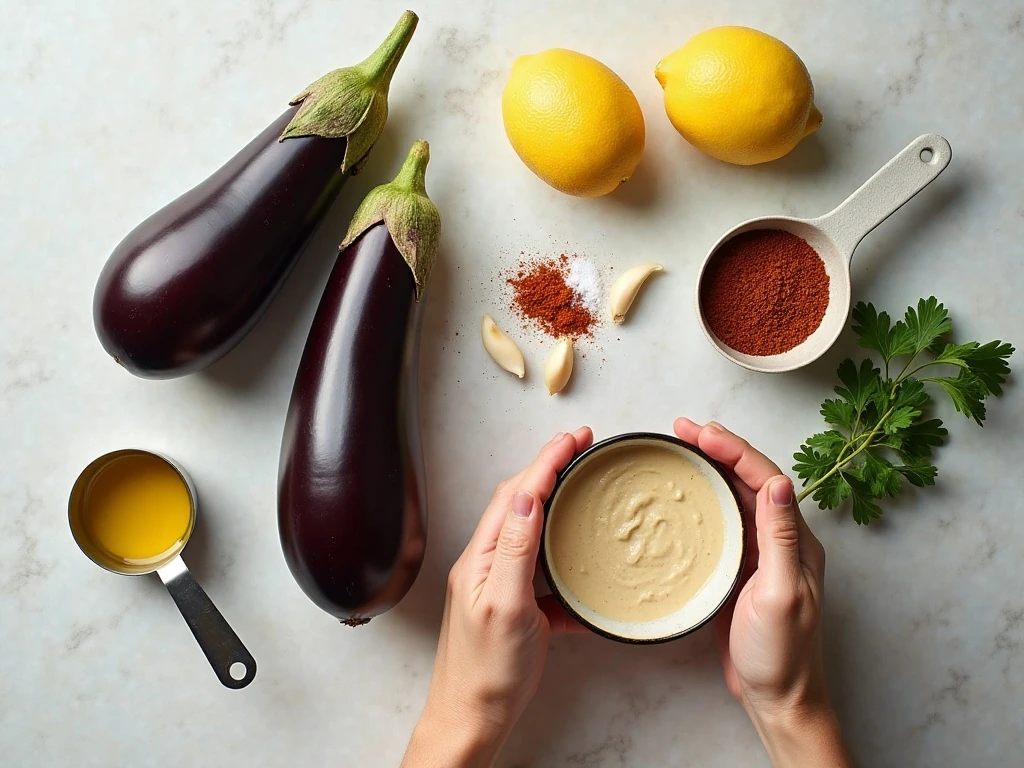 Ingredients for easy roasted eggplant dip