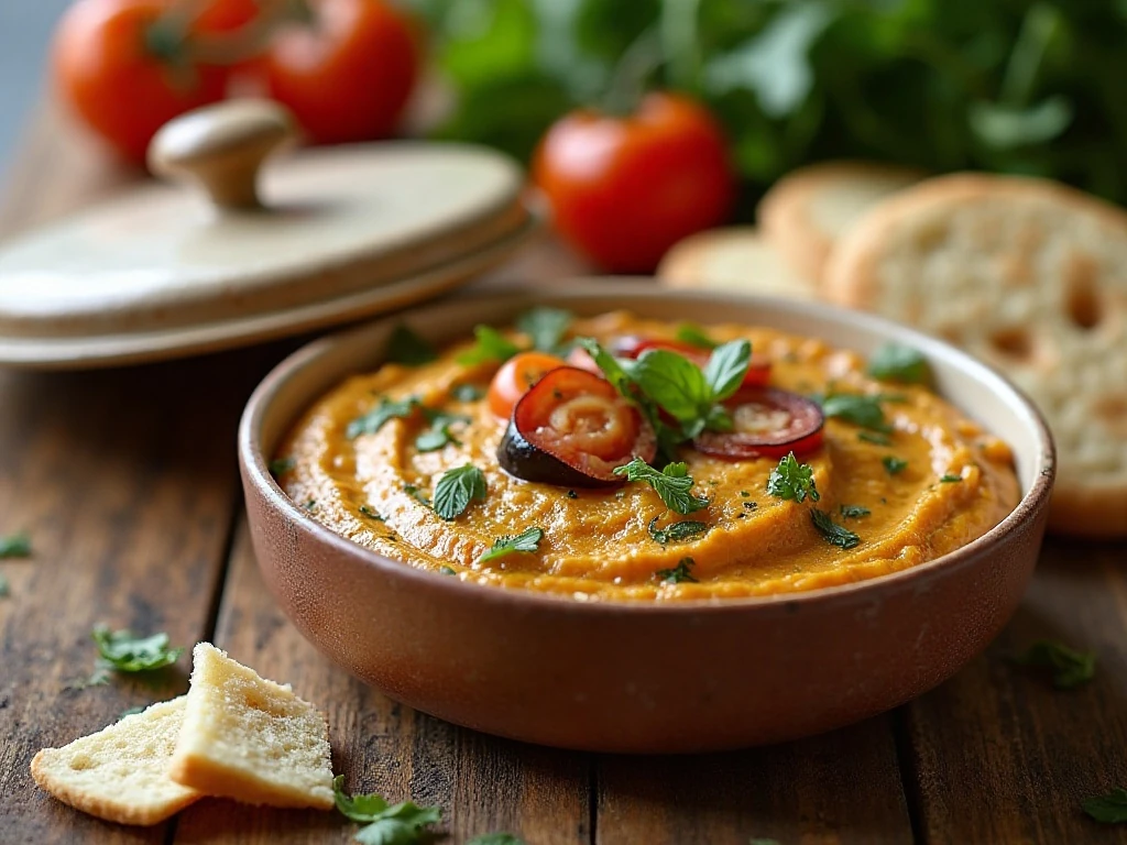 Make-ahead roasted eggplant dip ready to serve