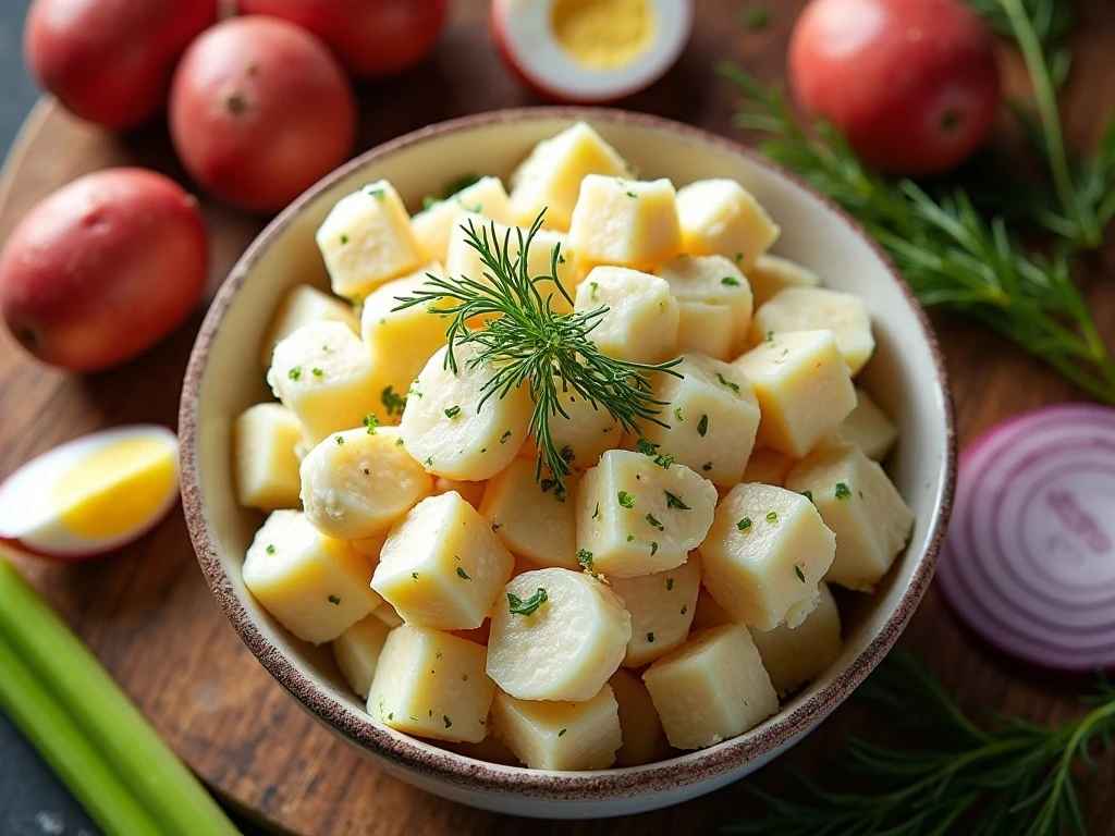 Creamy red potato salad served as a summer side dish