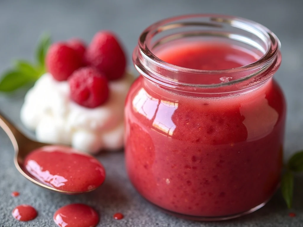 Chilled rhubarb sauce stored in a glass jar