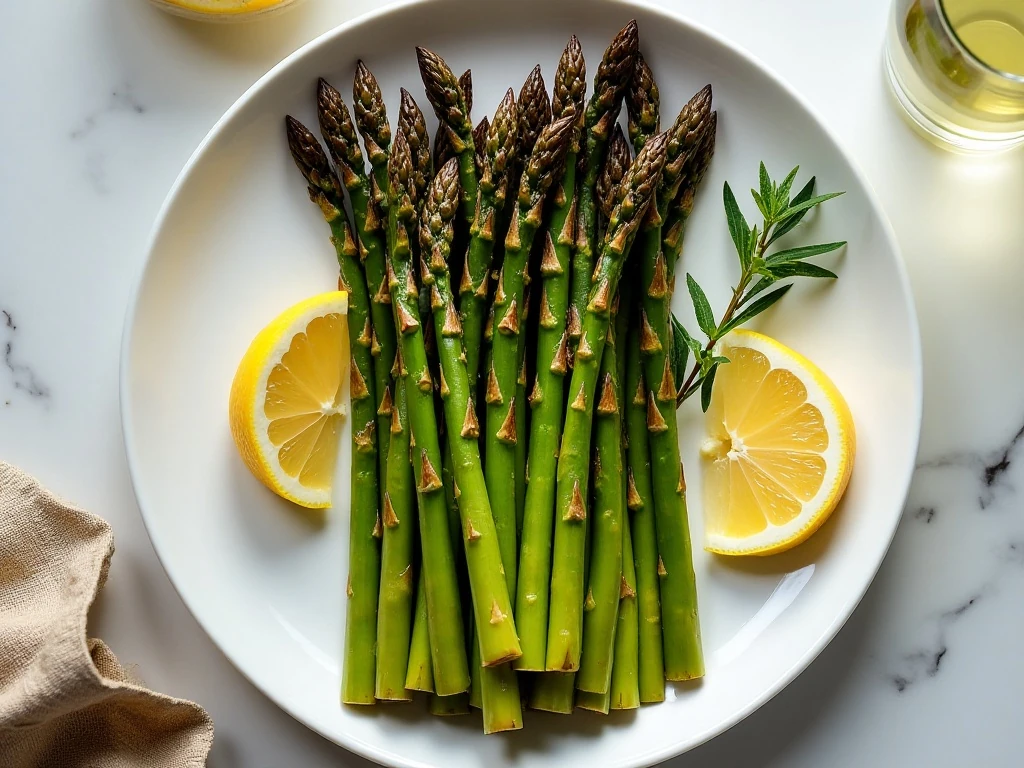 Roasted asparagus with lemon served as an easy dinner side dish