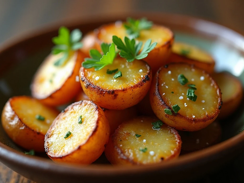Fresh parsley garnishing crispy roasted potatoes