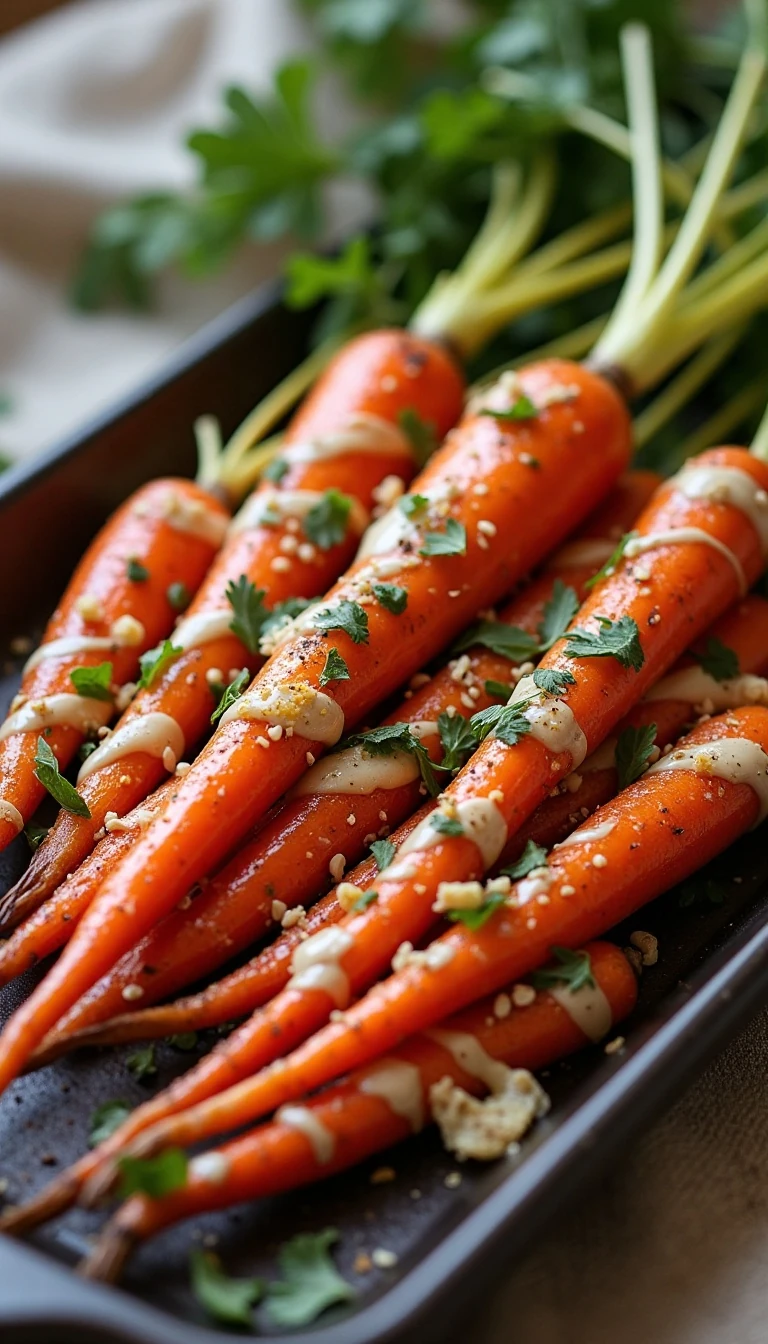 Easy Roasted Whole Carrots With Creamy Tahini Dressing