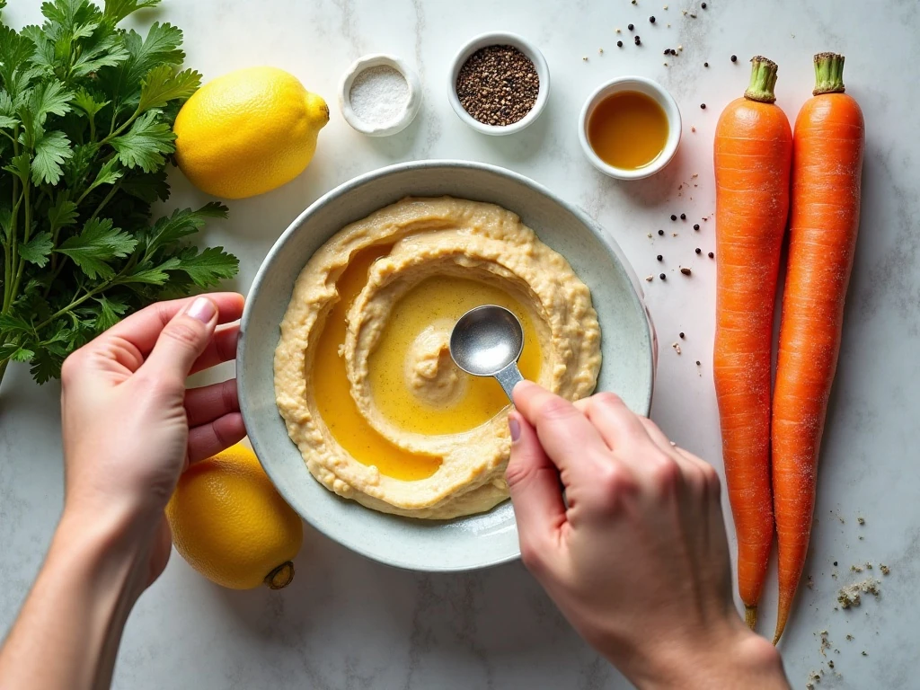 Ingredients for roasted carrots and creamy tahini dressing