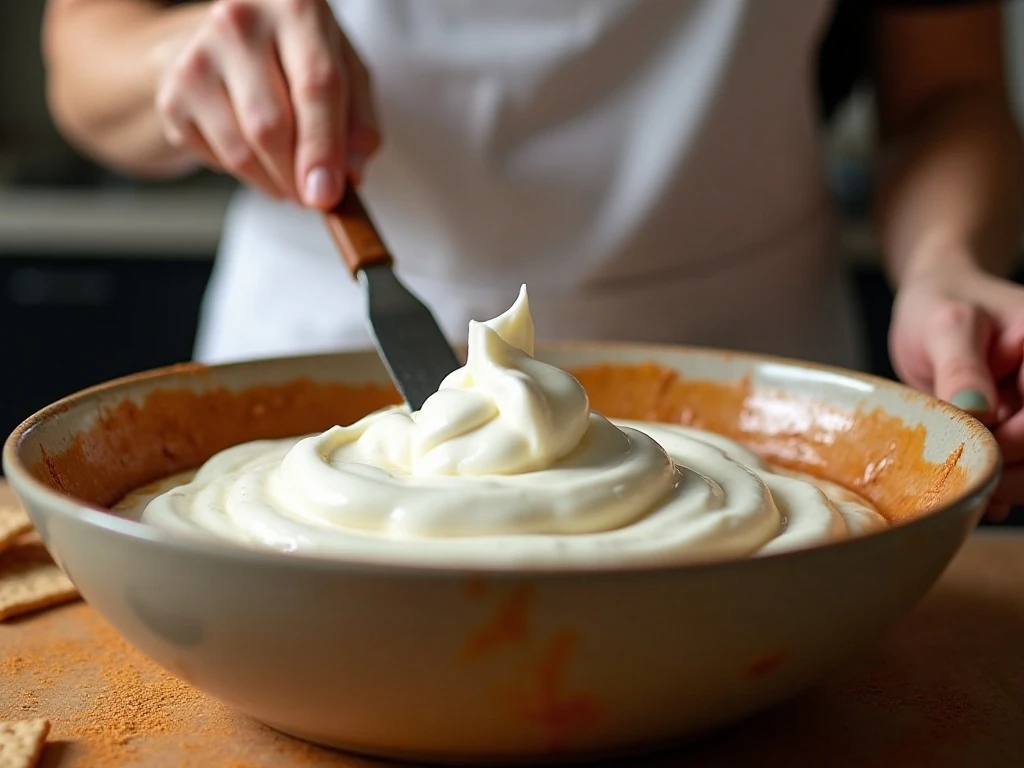 Gently folding whipped topping into the root beer pie filling