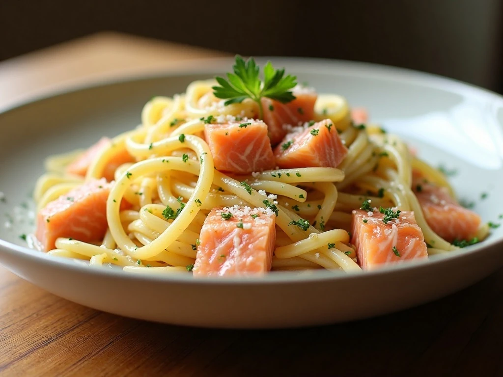 Creamy salmon pasta with lemon, Parmesan, and fresh herbs