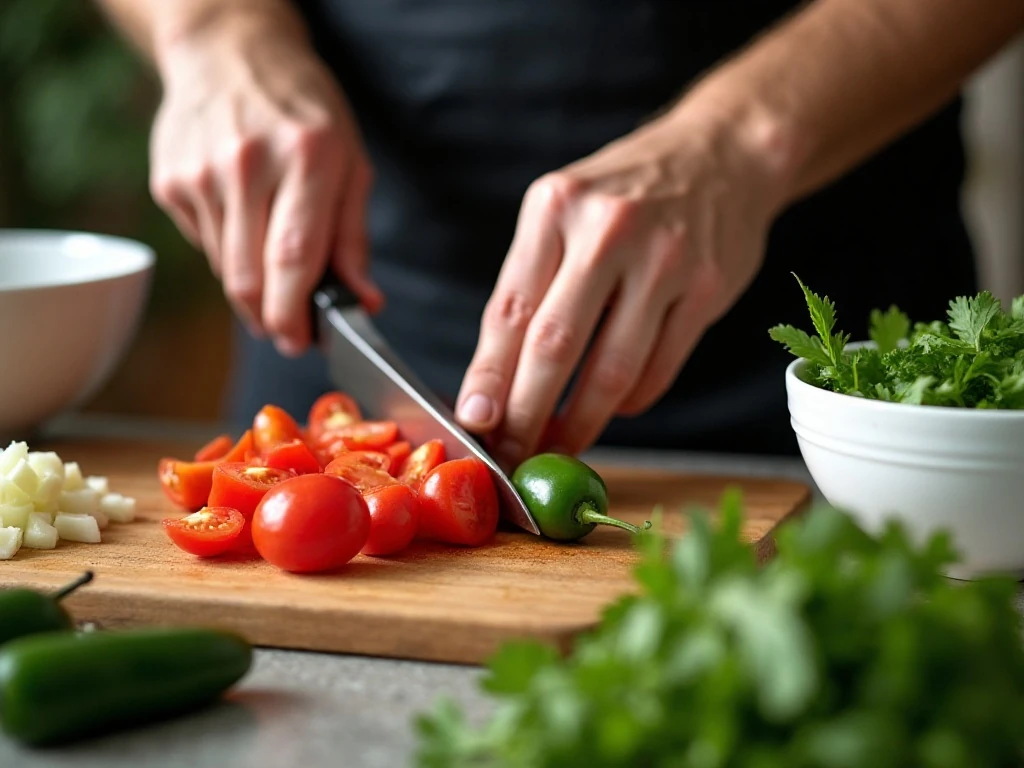 Chopping fresh ingredients for homemade salsa