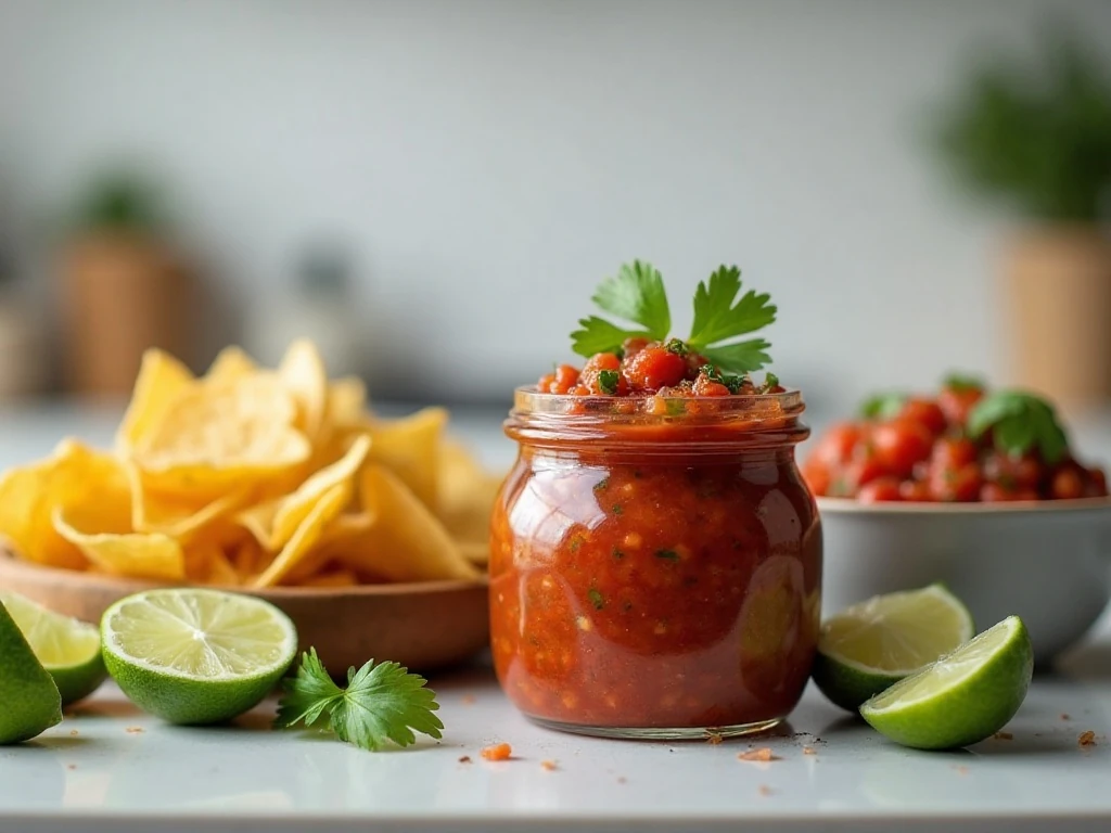 Fresh salsa ready to serve and store