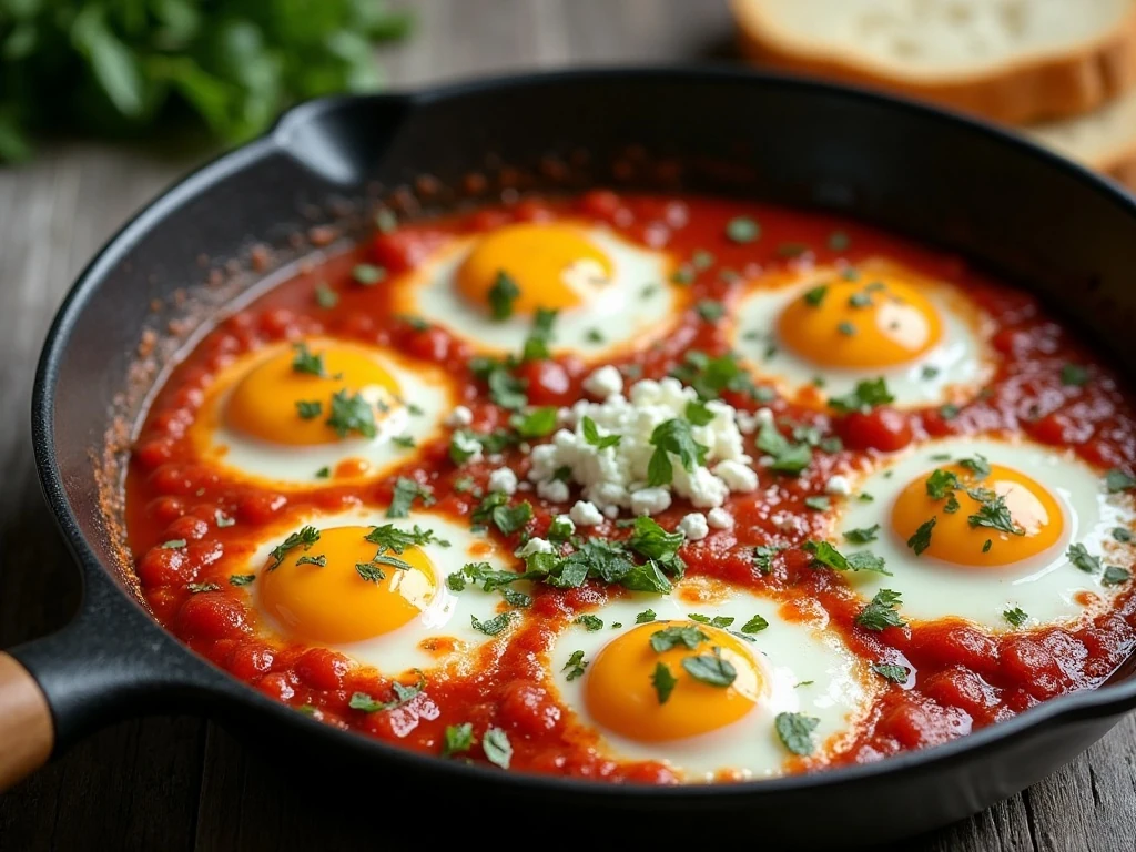 Finished 15-minute shakshuka served with bread