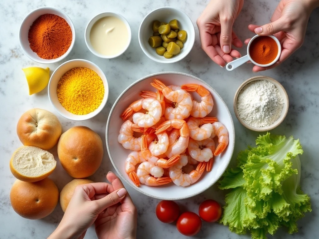 Ingredients for easy shrimp po' boys and homemade remoulade
