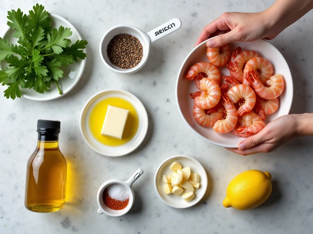 Ingredients for a 20-minute garlic-butter shrimp recipe
