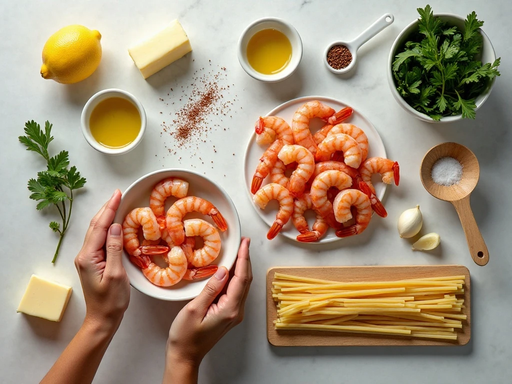 Ingredients for easy garlic shrimp scampi