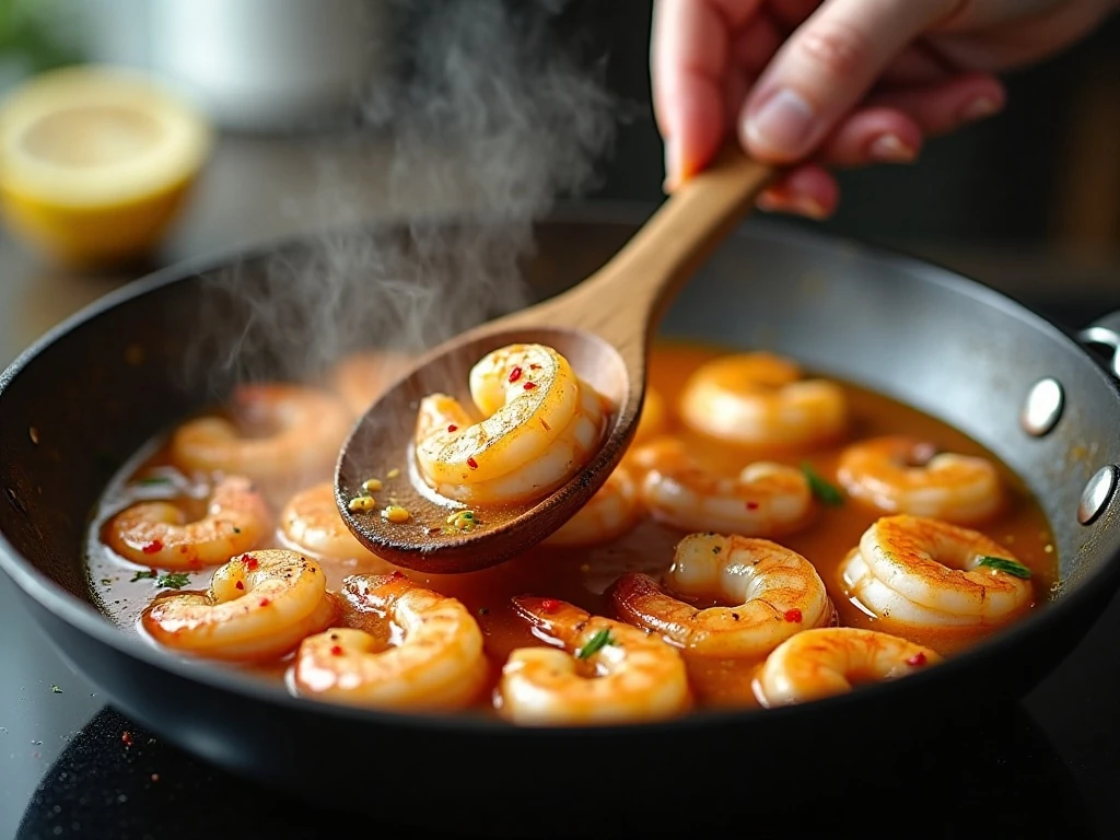 Garlic lemon butter sauce simmering in a skillet