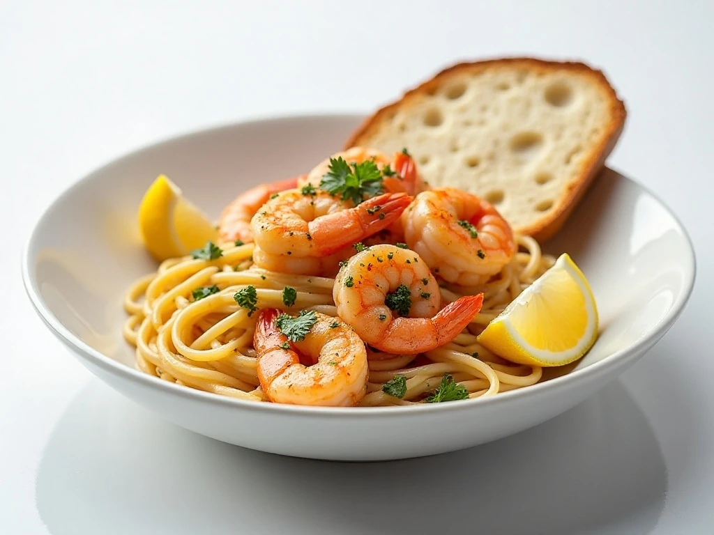 Plated quick and delicious garlic shrimp scampi