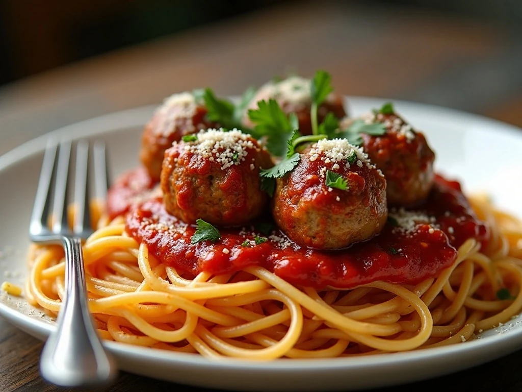 Slow cooker meatballs garnished with Parmesan and parsley
