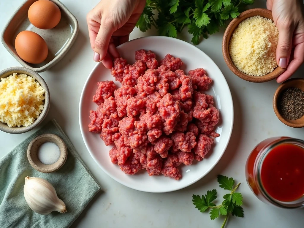 Ingredients for homemade crockpot meatballs and marinara sauce