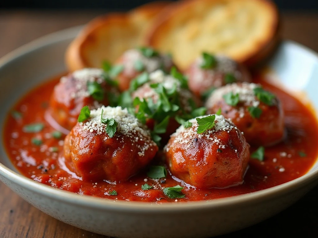 Crockpot meatballs garnished with Parmesan and fresh parsley
