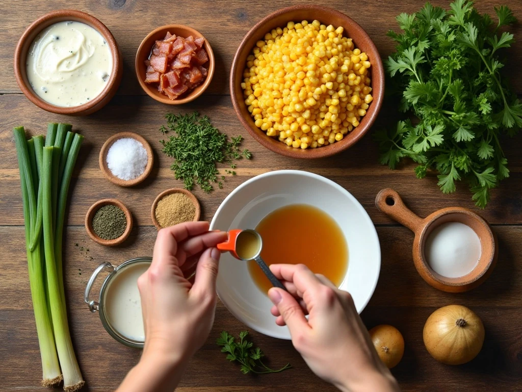 Ingredients for easy slow cooker potato corn chowder
